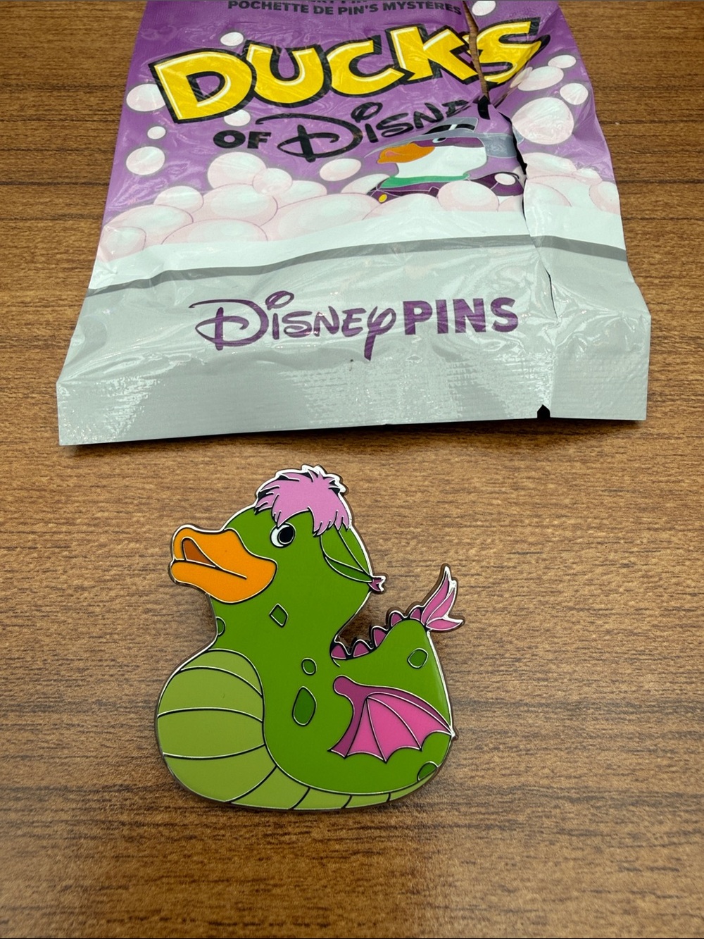 Disney Green and Pink Dragon Duck Enamel Pin